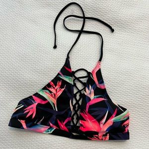 Victoria's Secret Pink Black Lace Up Bikini Top